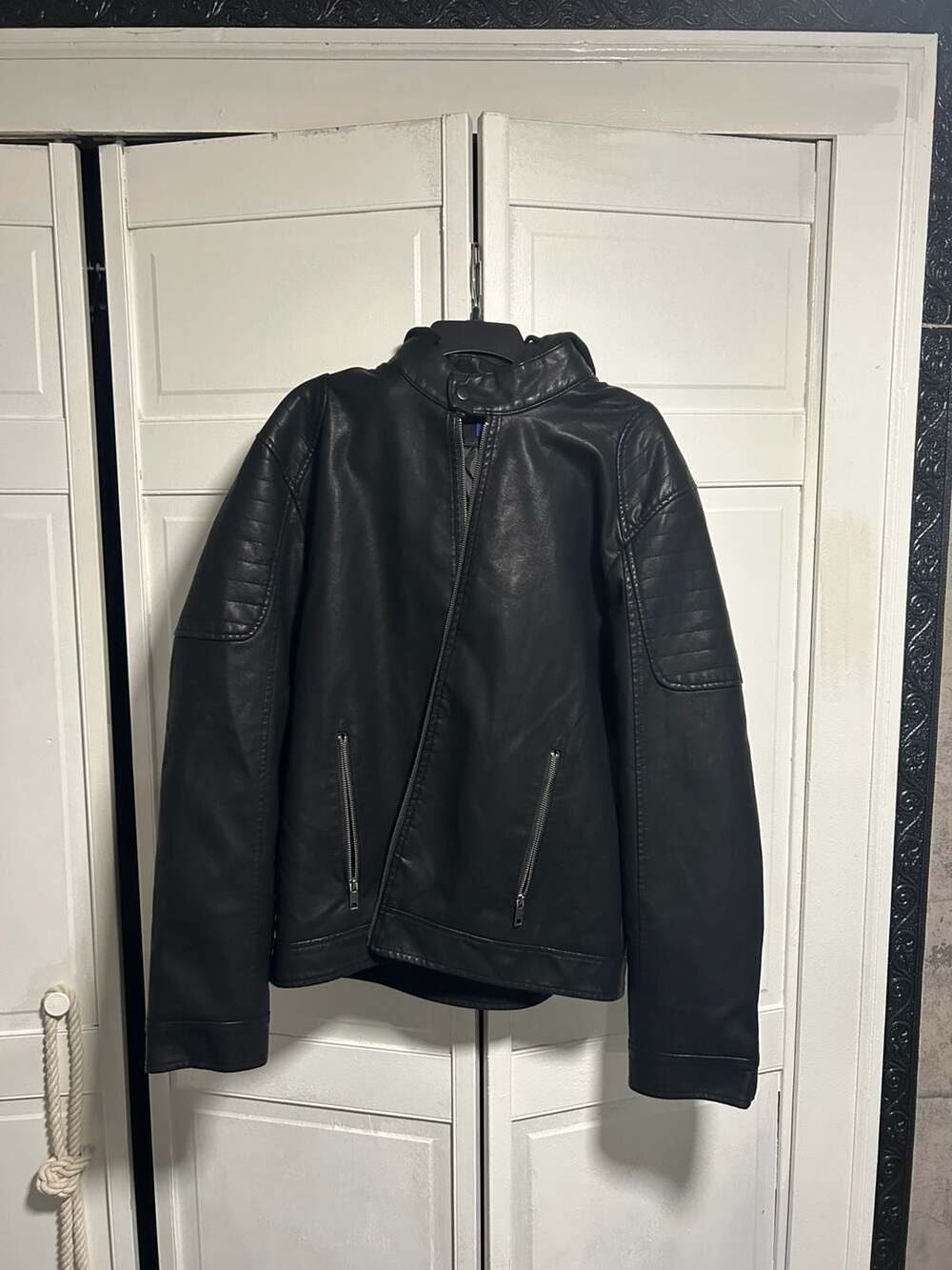 Apt 9 Men's Faux Leather Dress Moto Jacket - Motorcycle Coat BLACK Large NEW